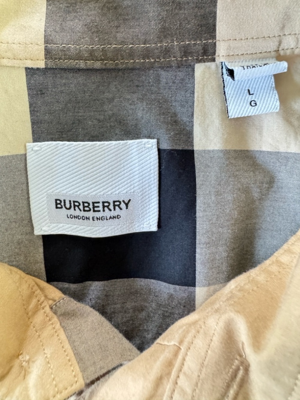Burberry Nova Check Short Sleeve Button Up Shirt Size L Beige Plaid Cotton - Picture 6 of 15